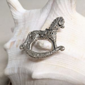 Brooch Silver Rocking Horse, Vtg.